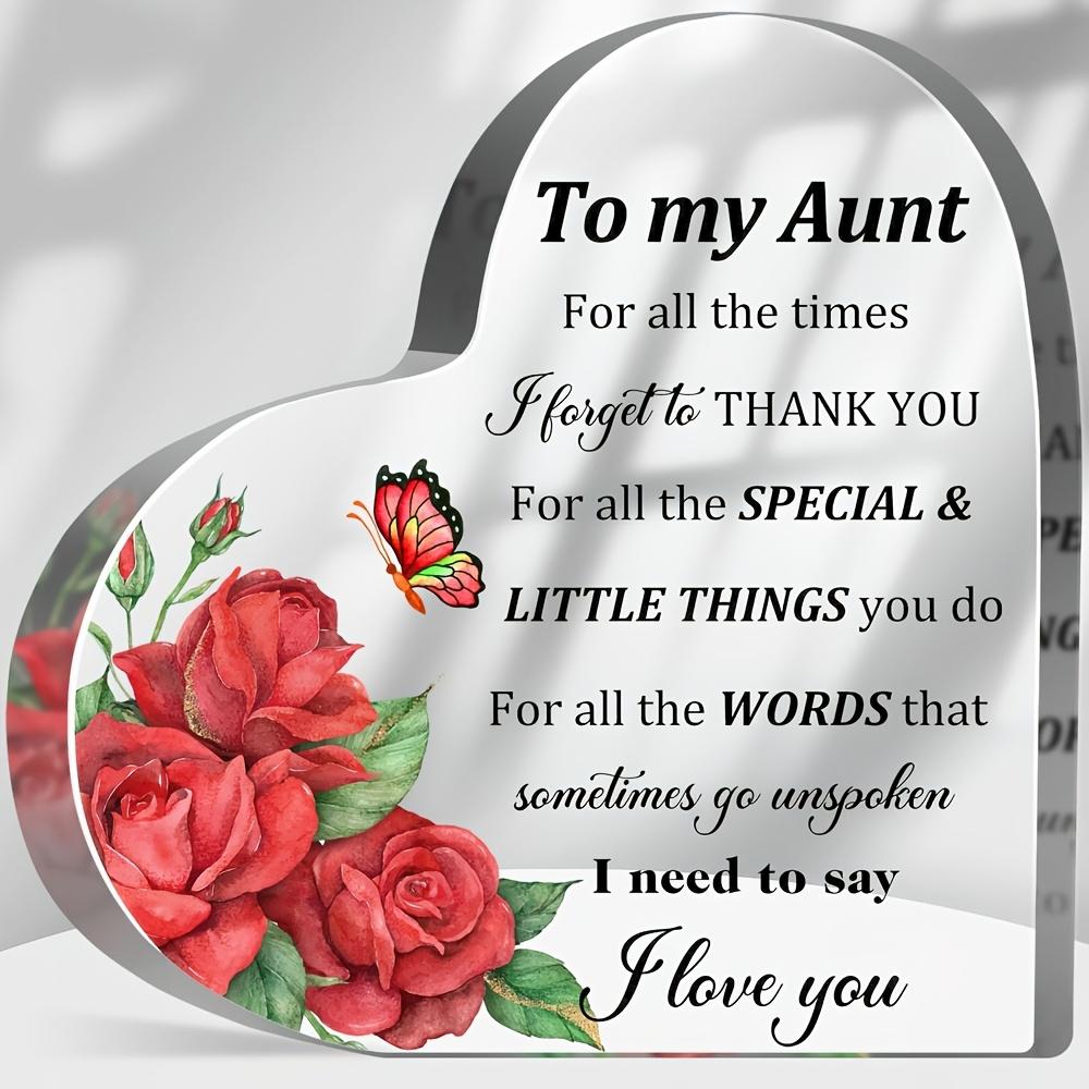 

2D Flat To My Aunt Heart Acrylic Desktop Decoration Plaque, Red Roses & Green Foliage Design, Home Decor Plaque Hanging Wall Art Decorative Garden D 10*10CM