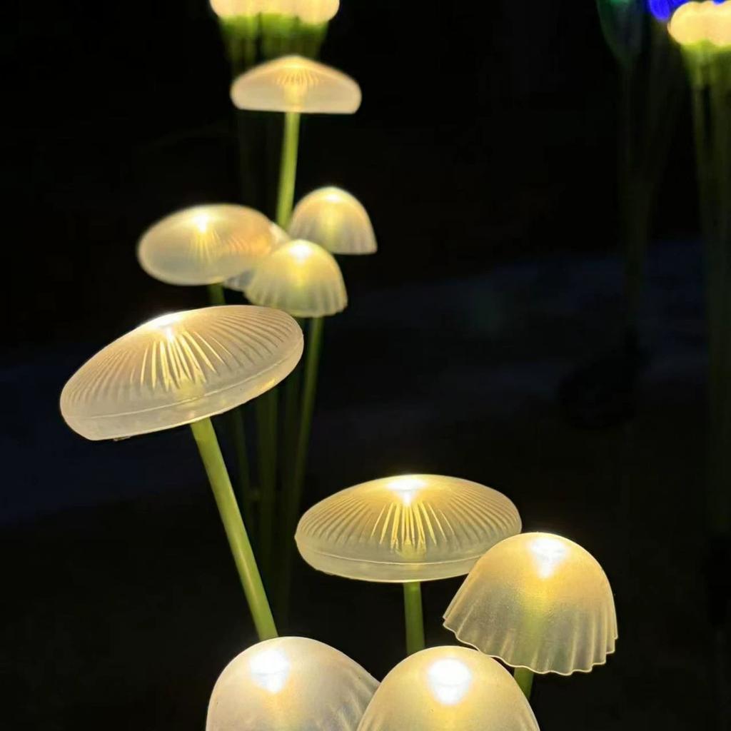 LED Solar Jellyfish String Lights Outdoor Garden Lawn Decorative Ground Lights Waterproof Patio Landscape Lighting Silicone Multi-head Warm Light