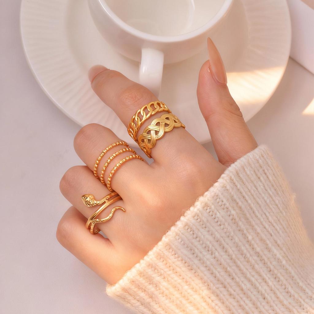 Goldfarbene Edelstahl Chunky Breite Ringe für Damen, Geometrischer Mode Offener Ring, Wasserdichter Minimalistischer Finger Schmuck Geschenk