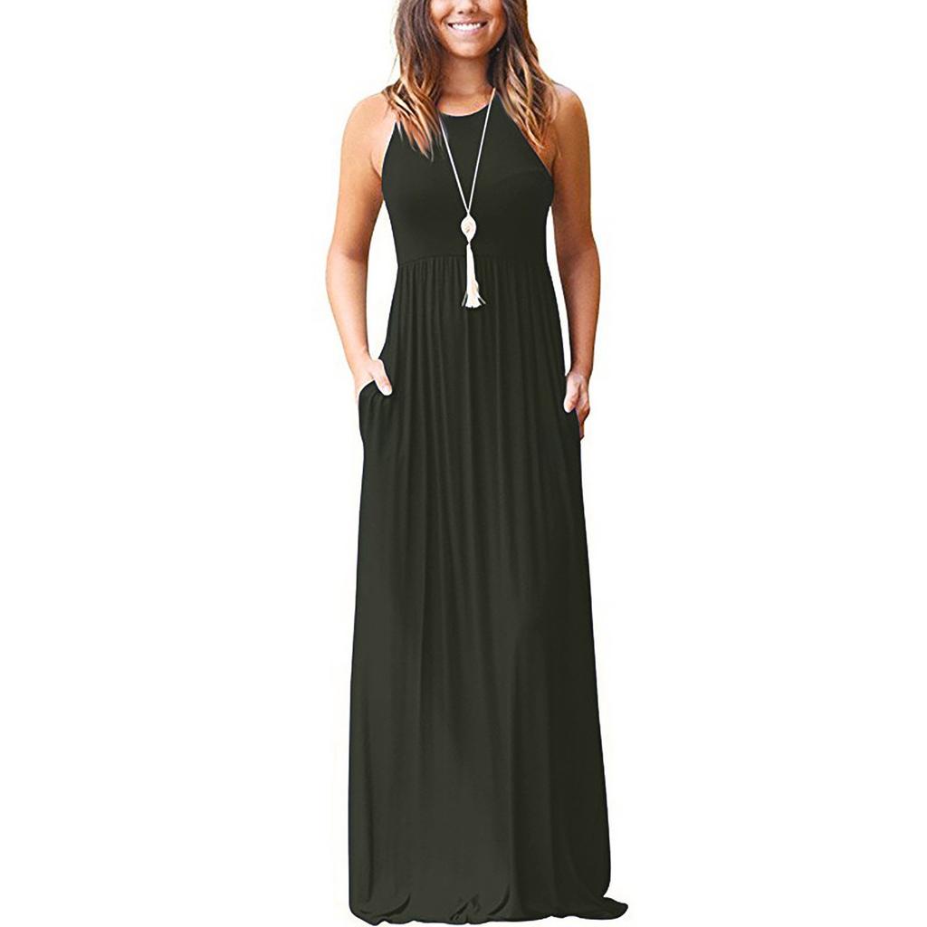 Women's Summer And Spring European And American Solid Color Pocket Drees