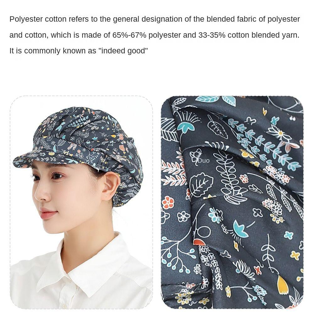 Cotton Chef Cap Flowers Potištěná hygienická čepice Prodyšná pracovní čelenka Kitchen