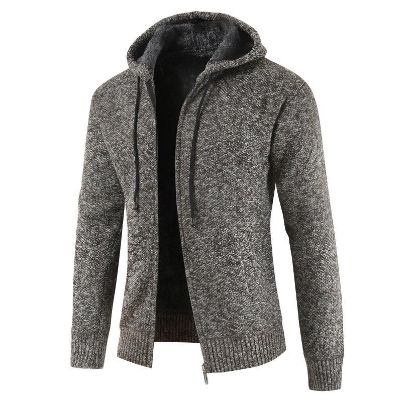 Men's Autumn and Winter Padded and Thickened Solid Colour Jumper Jacket Loose Casual Warm Hooded Zip Outerwear