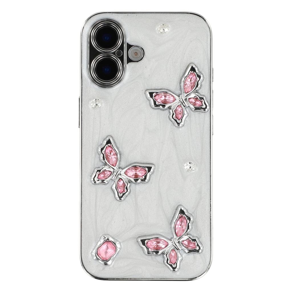 For iPhone 16 Case Electroplated Epoxy Metal Decor TPU + Acrylic Phone Cover Precise Cutouts