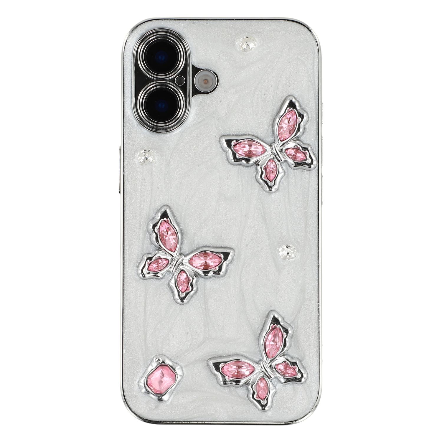

For iPhone 16 Case Electroplated Epoxy Metal Decor TPU + Acrylic Phone Cover Precise Cutouts B
