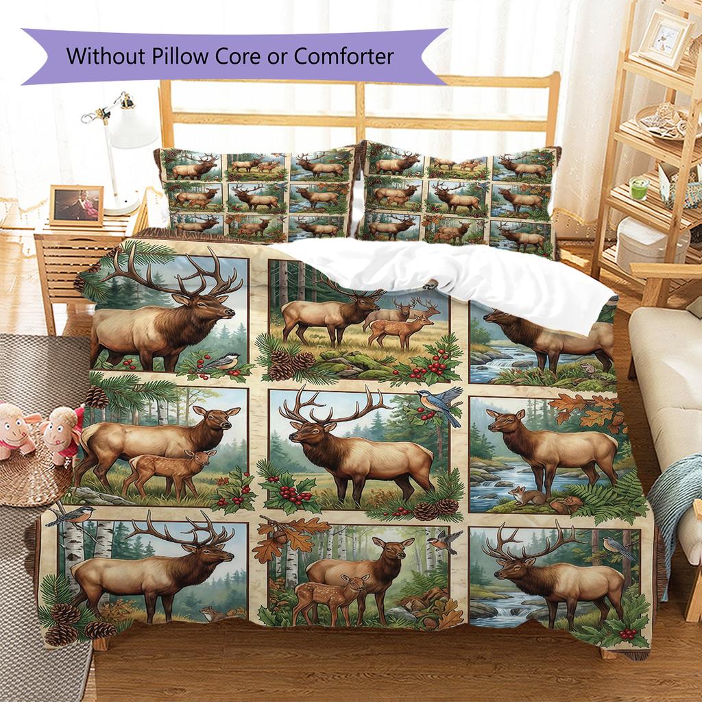 Retro Oil Painting Animals Pattern Bedding,Quilt Set Quilt Cover Pillowcase Home Birthday Gift (1 * duvet cover + 2 * pillowcase, without core)