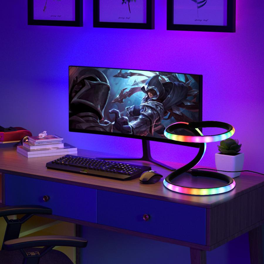 RGB LED Corner Floor Lamp with Remote, USB Powered  Inches Adjustable Height, Aluminum & Plastic Black Mood Lighting, Detachable