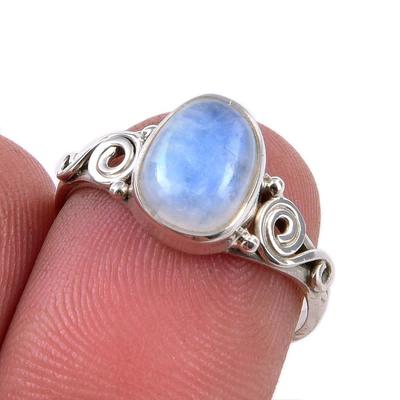 Natural Rainbow Moonstone Gemstone 925 Solid Sterling Silver Ring Size 6 w8W53