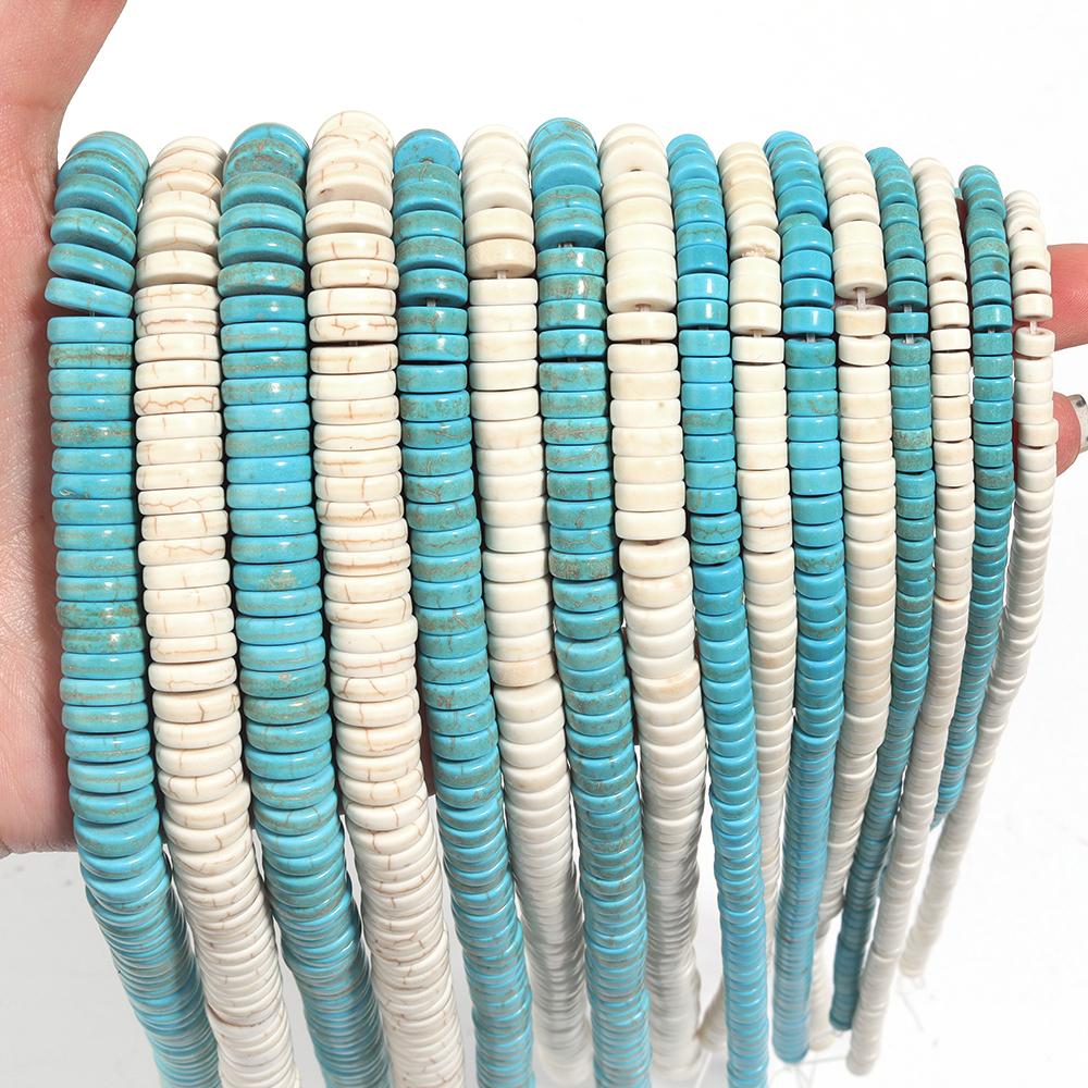 Natural Turquoise Stone Beads Blue/White Flat Round Spacer Beads For DIY Jewelry Making Bracelet Necklace Keychain Accessories