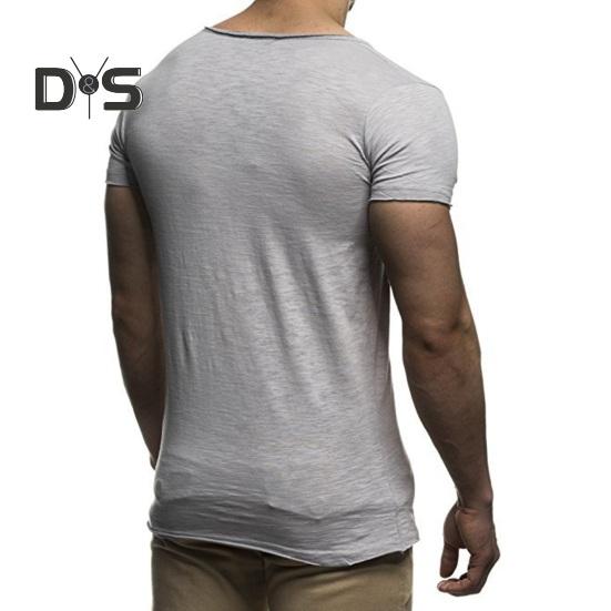 Men Summer T-shirt Short Sleeves V Neck Solid Color Soft Slim Fit Breathable Mid Length Elastic Casual Pullover Men Sport Top
