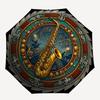 Saxophone Music Festival Emblem Pattern Umbrella, Portable and Foldable Design, 8 Ribs, a Casual Accessory for Friend's Birthday Gifts.