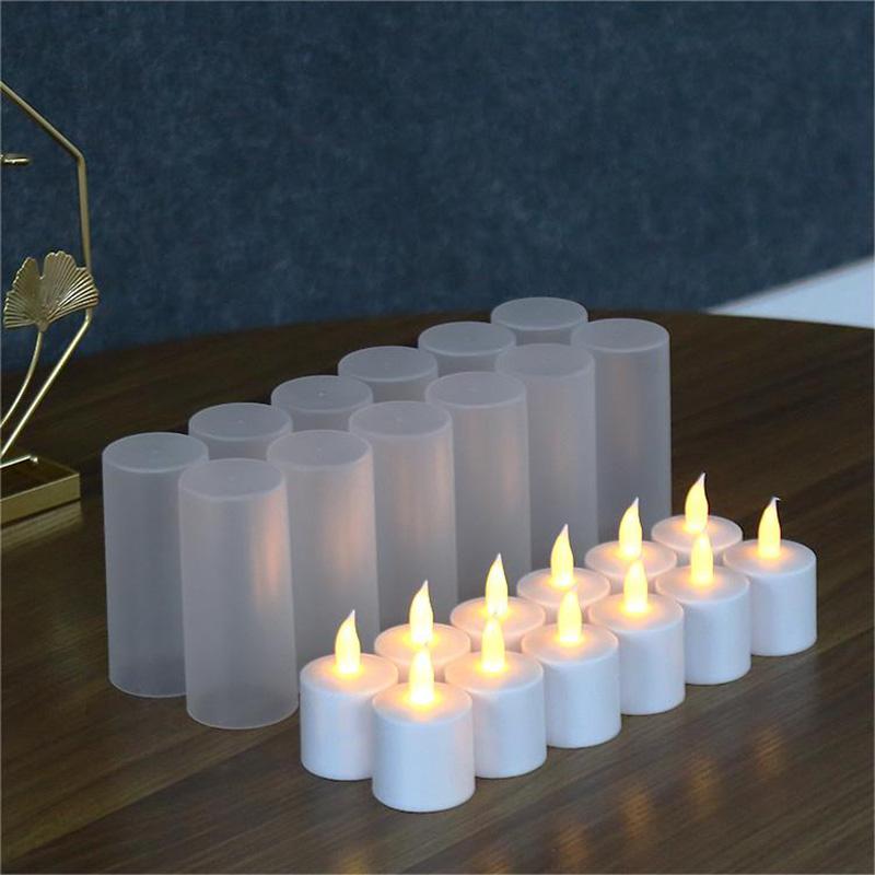 Moving Wick Warm White Yellow Flickering  Flameless Rechargeable Led Tealight Candles for Hotel Wedding Decoration
