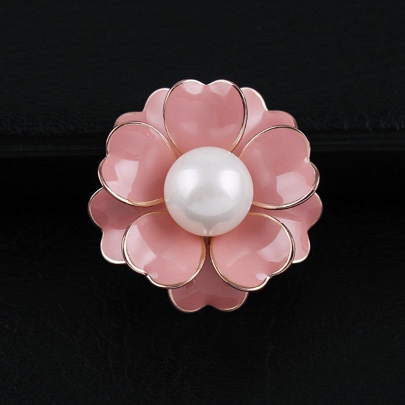 Camellia Pearl Oil Flower Brooch, Grand Carver Button Brooch, Women's Suit Accessory Shawl Button