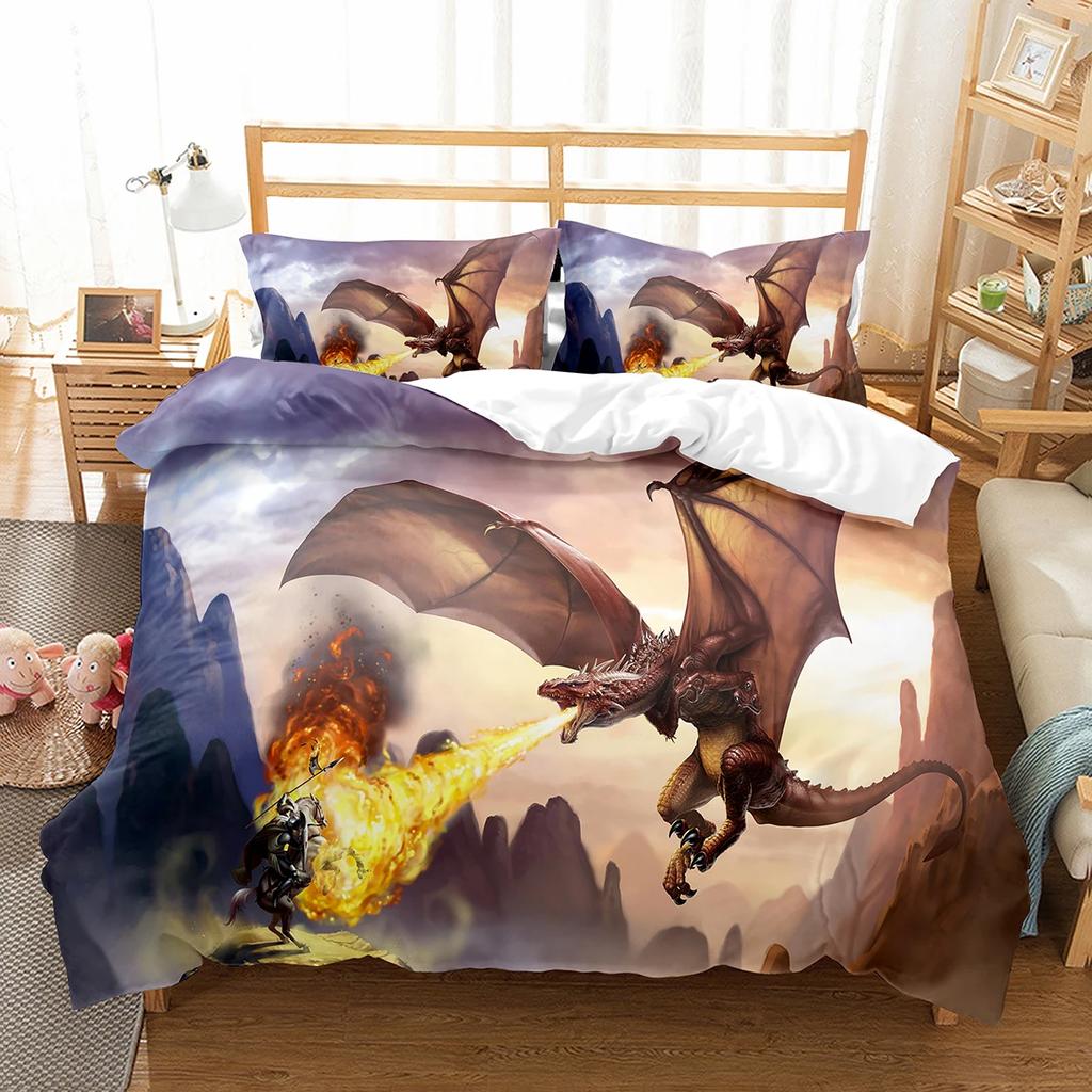 Purple Dragon Duvet Cover Jungle Animals Myths and Legends Dragon Children Boys Children Teens for Bedroom Decoration Queen King