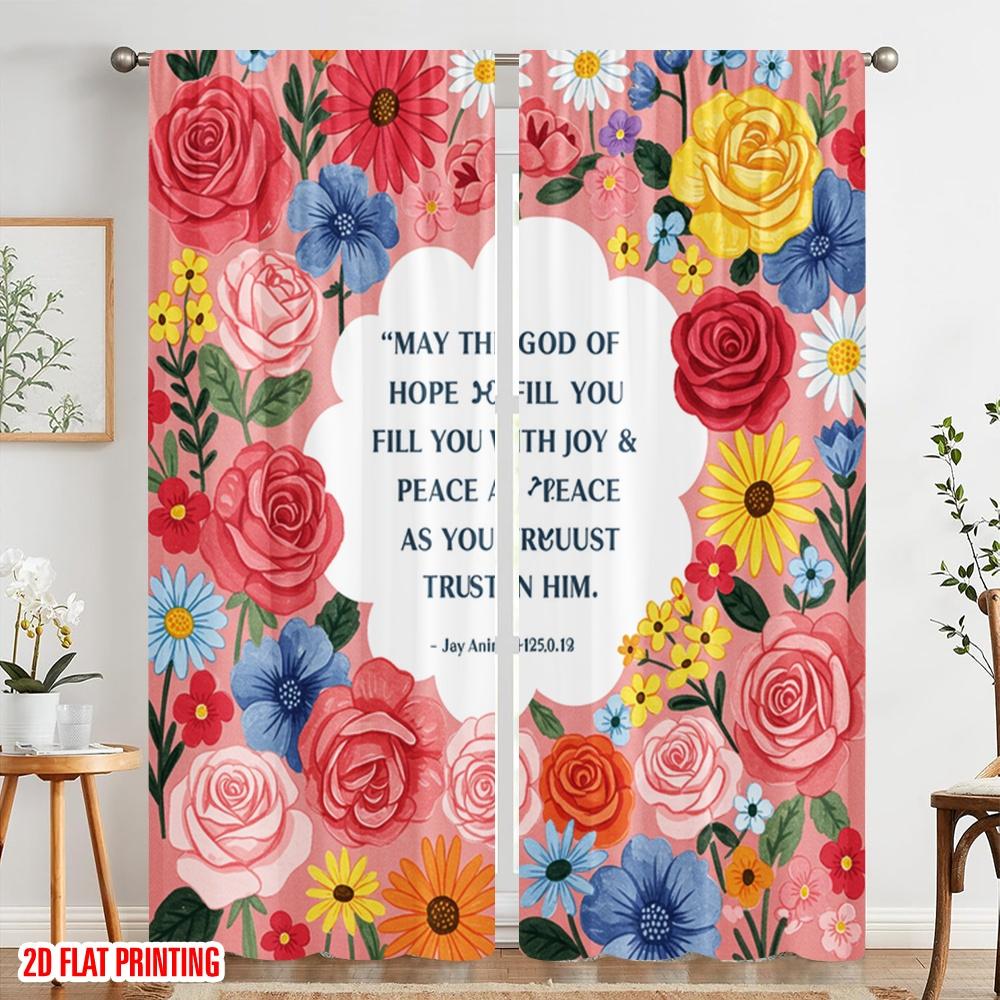 2pcs 2D Flat Printing Curtains Floral Hope Joy Peace Trust Fabric Without Electricity Family Party Perfect for Holiday Family