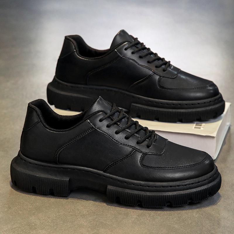 

Модные повседневные кожаные туфли, мужская рабочая обувь, обувь для офиса, прогулочная обувь на платформе, удобная, водонепроницаемая, на шнуровке, однотонная, универсальная 44 чёрный