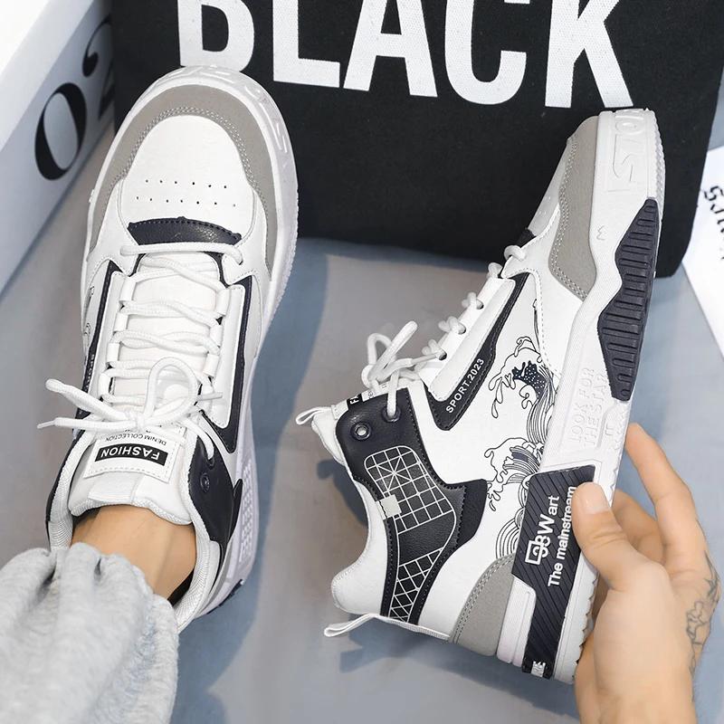 Fashion Men's high cut thick soled casual shoes four season student fashion flat shoes soft sole walking shoes youth sports board shoes