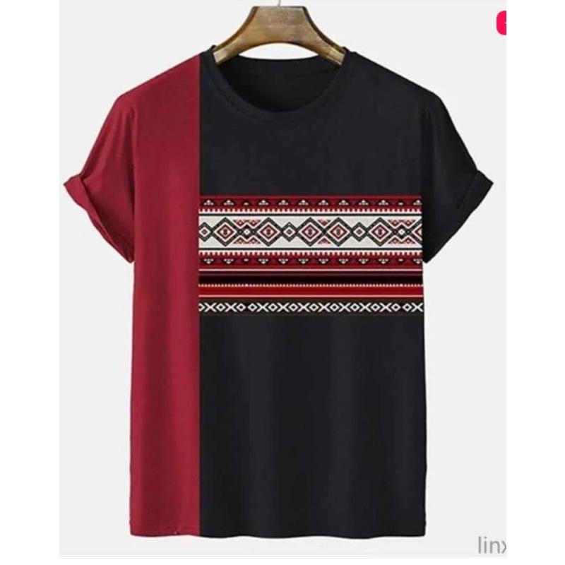 Short-sleeved T-shirt Printing Process Can Be Worn Inside and Outside, Loose Stripes