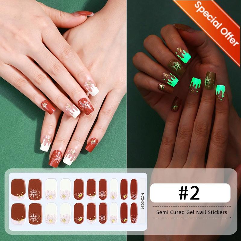 20Tips Gradient French Semi-cured Gel Nail Sticker UV Lamp Needed Full Cover Nail Gel Polish Wraps Manicure Press On Nails Decal