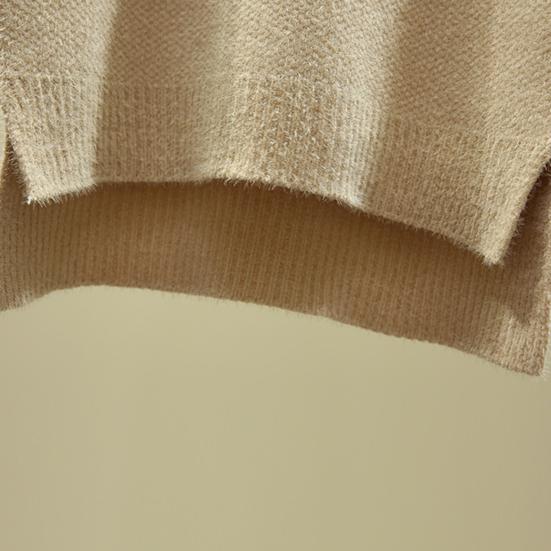 Women Autumn Winter Knitting Sweater Turtleneck Long Sleeve Thickened Knitting Tops Side Split Hem Imitation Mink Pullover Sweater