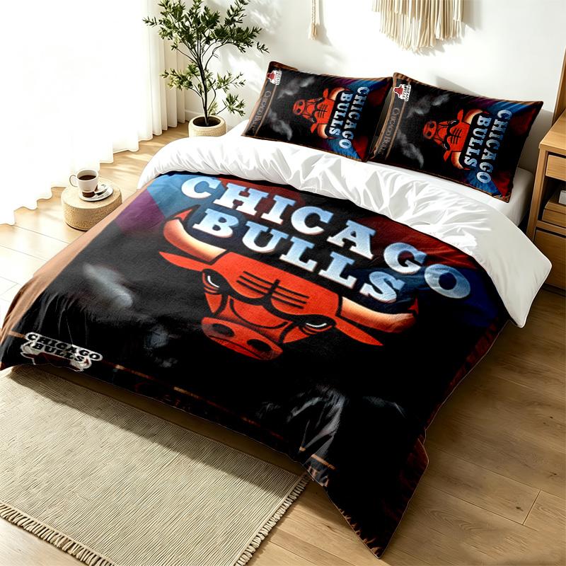 Chicago Bulls 3pc Duvet Cover Set Simple Modern Bedding Set Wrinkle Resistant Soft Fabric All Season Use a Perfect Gift