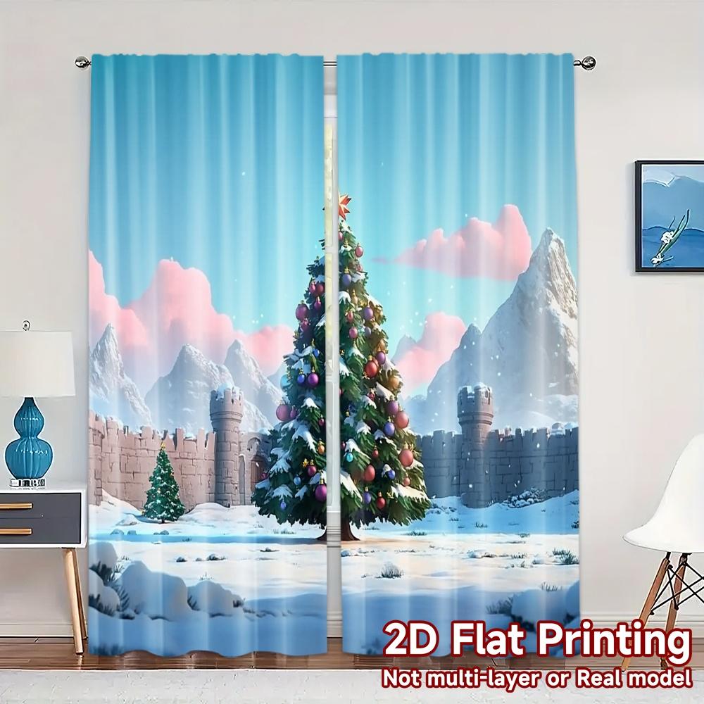 

2pcs,Curtains Christmas Tree Snowy Mountains (2) Popular Curtain Cloth Machine Washable Fabric Curtains Festive Perfect for 52.50×116.00 CM 2pcs