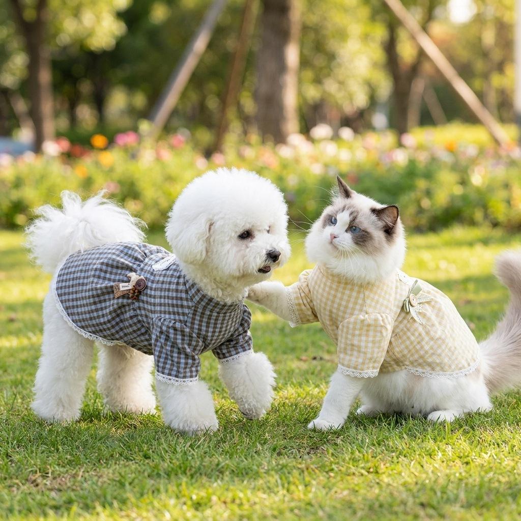 Autumn and winter home bottoming shirt two feet medium and small dog lace dog clothes cat clothes skirt tractable