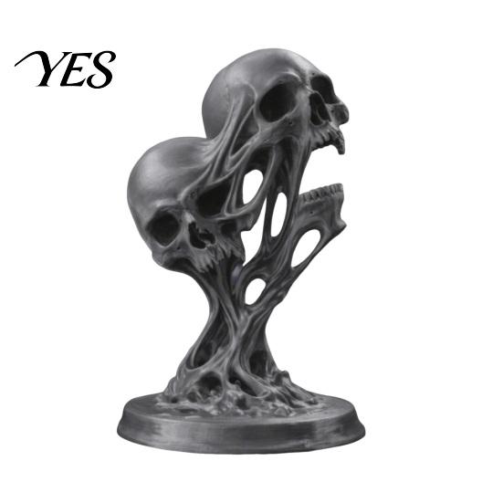 Fluid Skull Art Piece Integrated Molding Process Figure, 3D Printed Double Ornament, Abstract Sculpture Statue, Dark Style Decoration for Living Room
