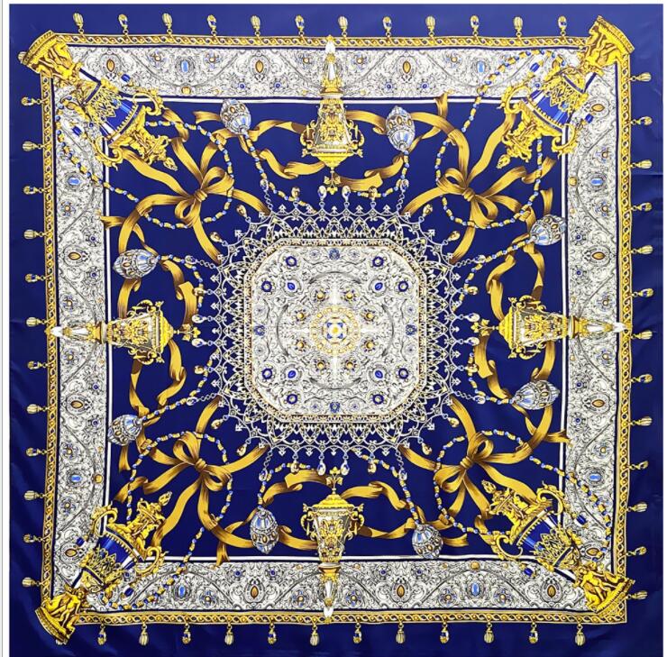 New Luxury Brand Design Sago Cycas Palm Tree Winter Square Scarf 130cm Twill Silk Scarf Women Kerchief Scarves For Ladies
