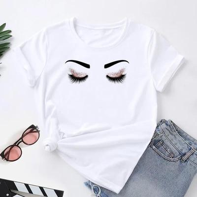 (Asian Size) T Shirt Women Print Tee Eye Lashes Letter Sweet Cute Trend 90s Top Fashion Female Clothing Short Sleeve Graphic T-shirts