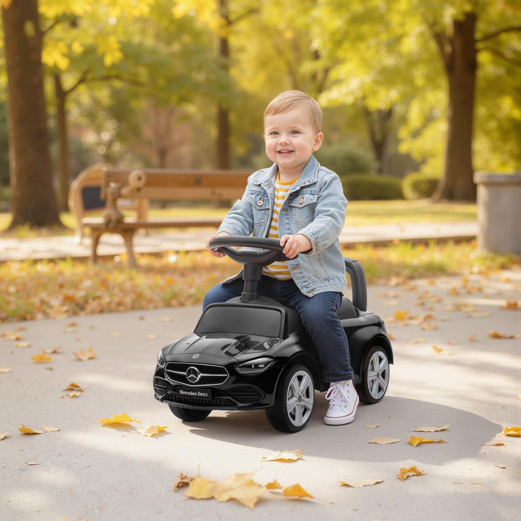 Official Mercedes-Benz Ride On Car, Foot To Floor Sliding Walker with Horn, Engine Sounds and Under-Seat Storage, Black