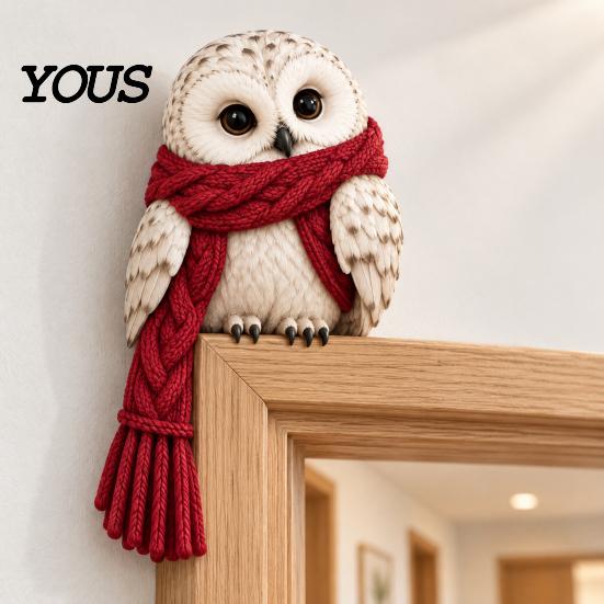 Rustic Farmhouse Bird Door Frame Accent Wooden Owl Topper, Corner Sitter Decor, Whimsical Woodland Animal Natural Inspired Interior Ornament