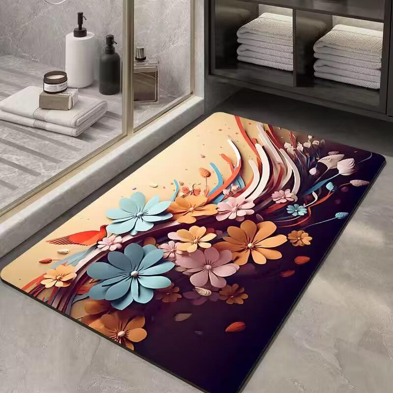Luxury Crystal Velvet Floor Mat Bathroom Bathroom Door Moisture-wicking Foot Mat Home Non-slip 3d Three-dimensional Floor Mat