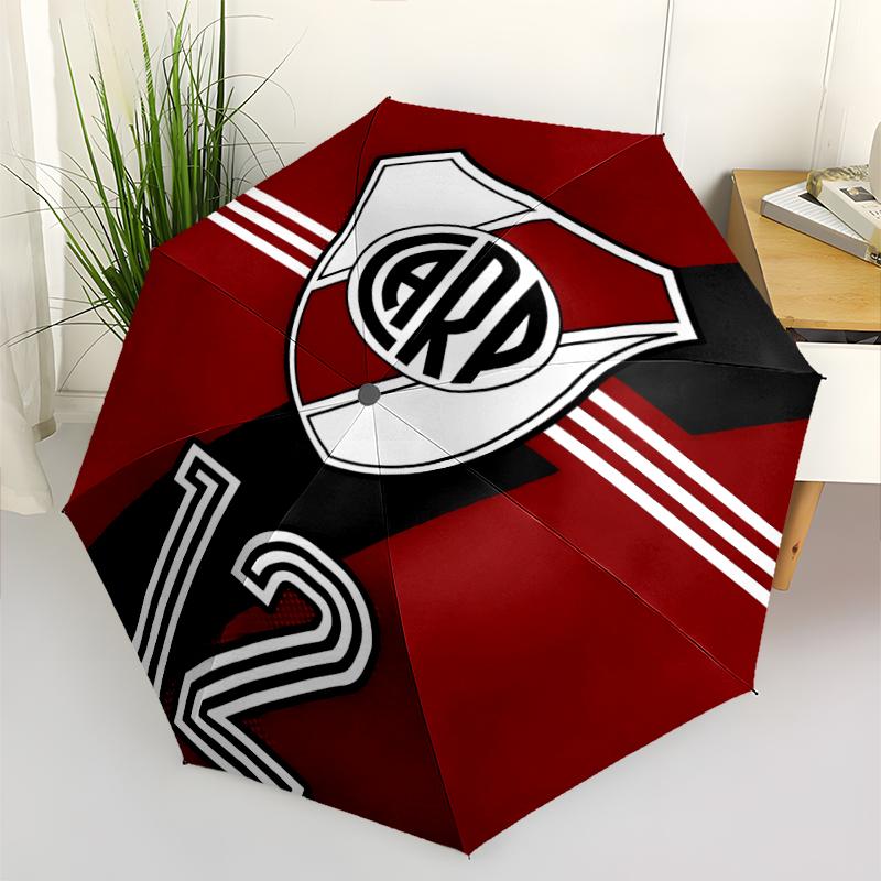 Club Atlético River Plate Print Automatic Umbrella, 8 Rib Iron Frame, Plastic Handle, Suitable for Outdoor Travel &Daily , Ideal Gift