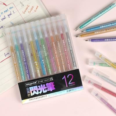 Metallic Glitter Gel Pens, 12 Colors 1.0mm Fine Tip,for Adult Coloring Book, Kids Drawing Art Supplies, Scrapbook, Sparkle