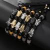 A men's handmade beaded braided bracelet, leopard head vintage jewelry suitable for men's daily wear