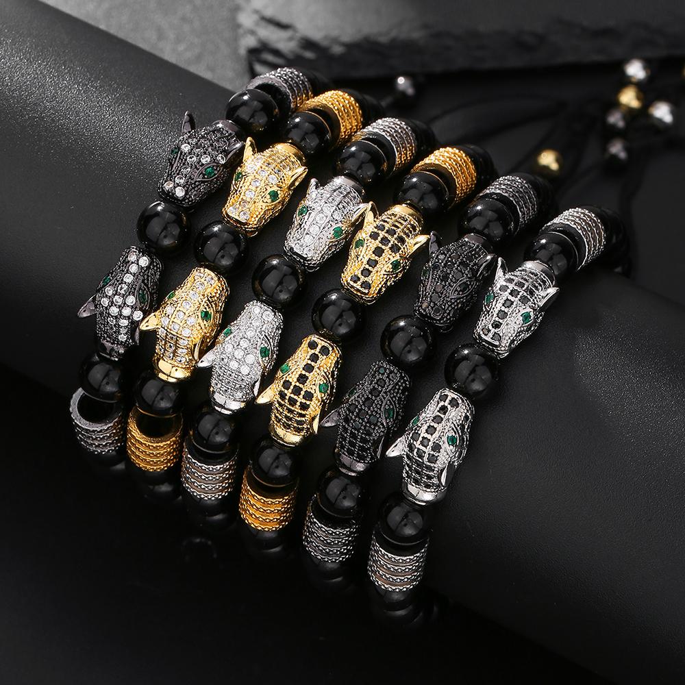 A men's handmade beaded braided bracelet, leopard head vintage jewelry suitable for men's daily wear
