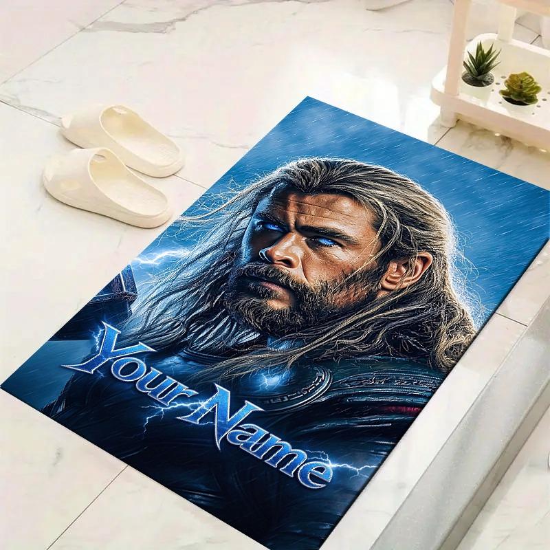 Custom 1Pc Custom Thor Superhero Poster Flannel Personalized Rug Non Slip Floor Mat Soft Carpet for Living Bedroom Office Home Decor Gift