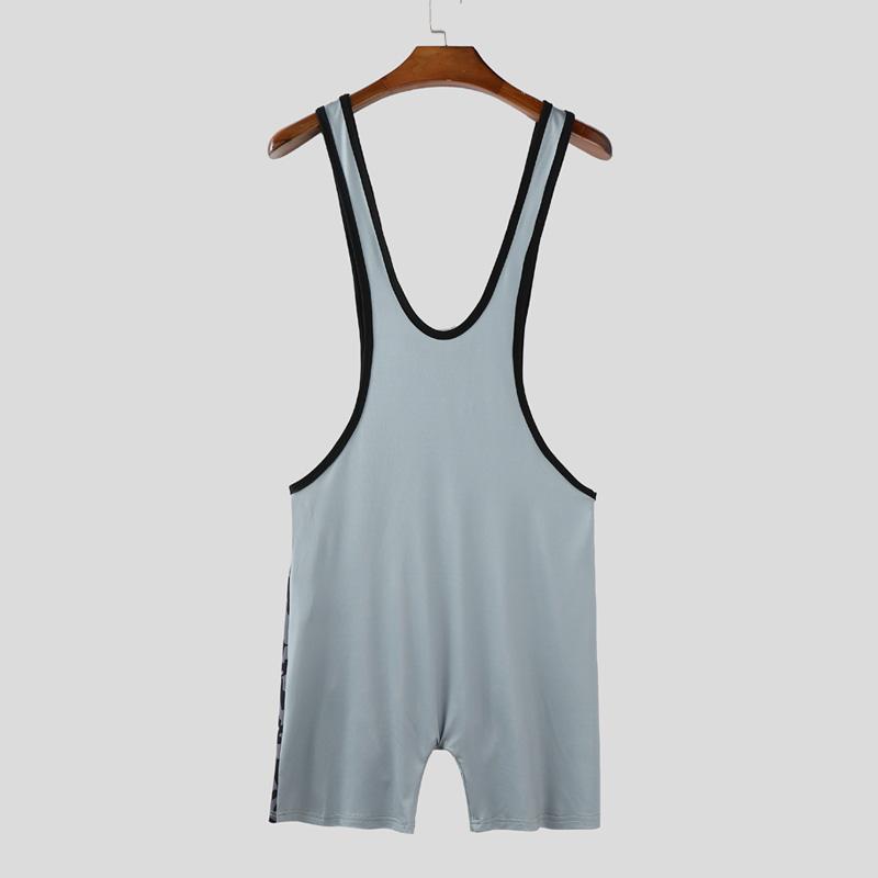 Herren Ärmellos Buchstaben-Print Figurbetont Einteilige Jumpsuits Romper Bodysuits Hauskleidung