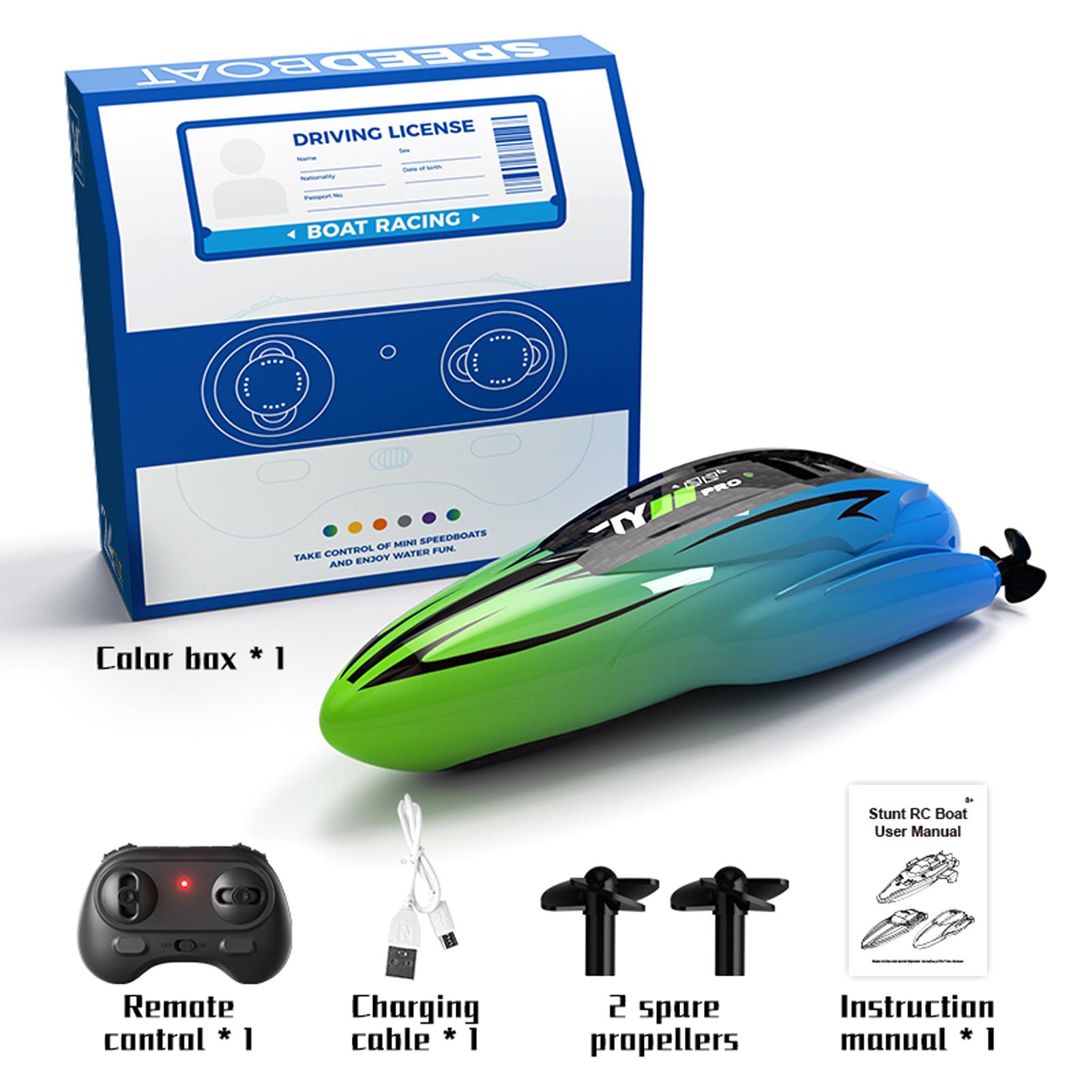 

Remote Control Boat, 2.4Ghz Waterproof Rechargeable Speed Boat for Pools and Lakes, Mini Stunt Boat Toys for Kids Adults зелёный