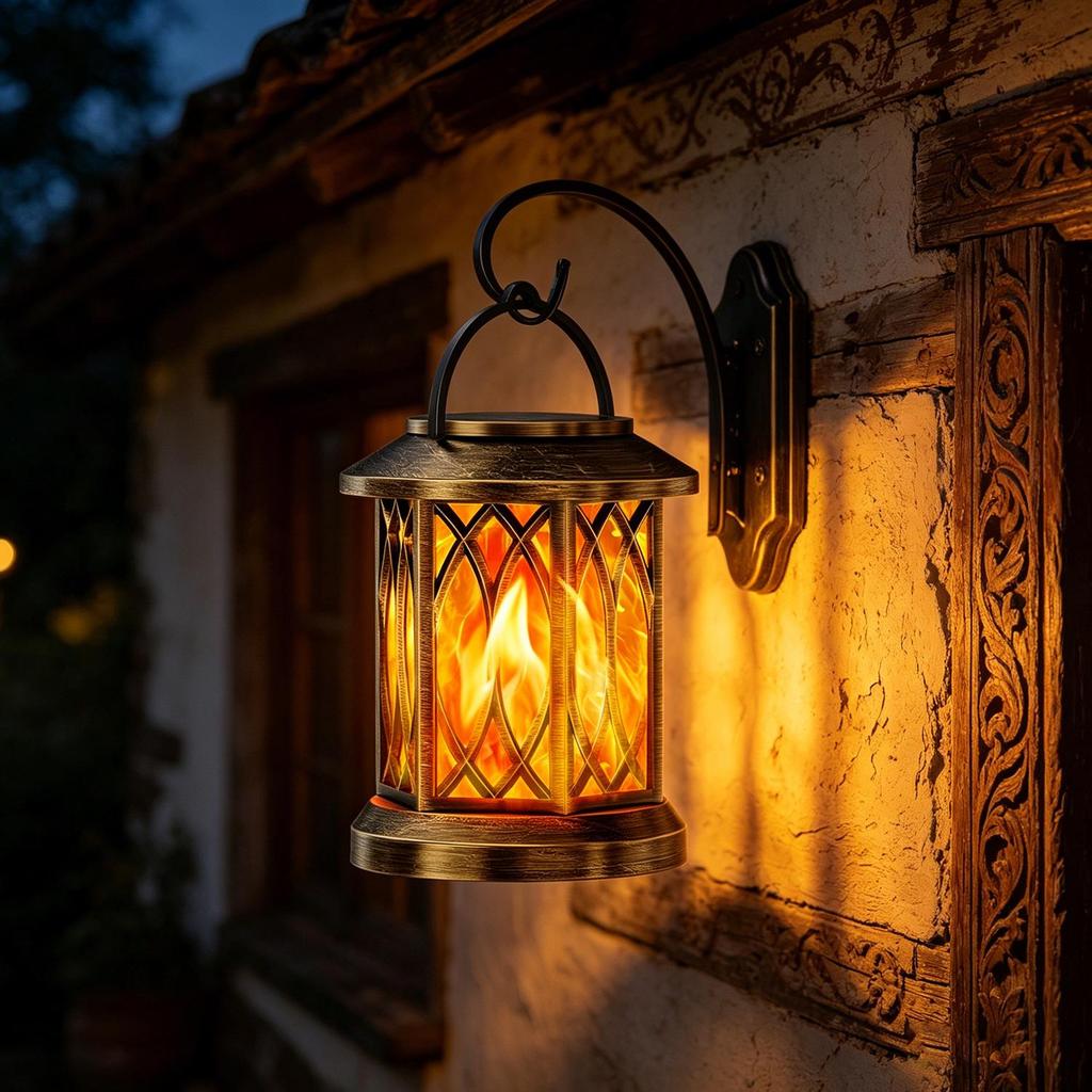 Antique Bronze Solar Flame Lantern: Decorative Outdoor Garden Lamp for a Retro Courtyard Atmosphere
