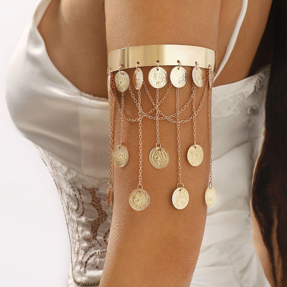 Pearl Upper Arm Bangles Adjustable Open Cuff Bracelet Armlet Armband Tassel Arm Chain  Hand Jewelry