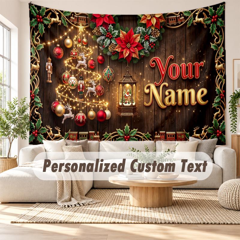 Christmas Custom Name Printed Tapestry Wall Hanging For Bedroom Living Room Wall Decor Holiday Gift
