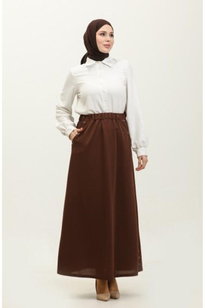 Women's Style Big Size Skirt Feride Buttoned Skirt