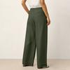 Women Wide Leg Trousers High Waist Pleated Loose Fit Pants with Pockets Button and Zip Closure for Office Casual Wear