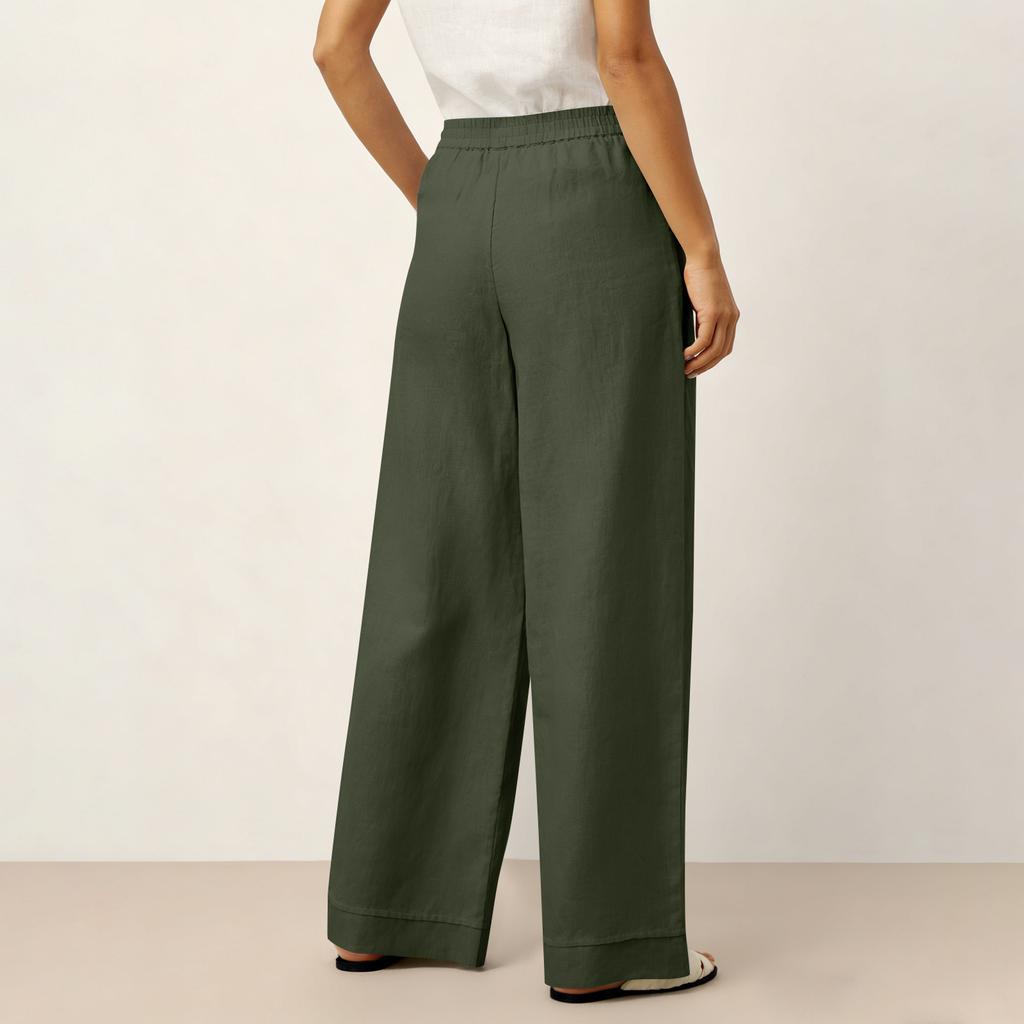 Women Wide Leg Trousers High Waist Pleated Loose Fit Pants with Pockets Button and Zip Closure for Office Casual Wear