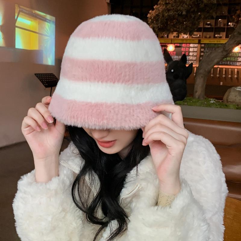 

Шляпа женская лицо маленькое плюшевая панама большой обхват головы вязаная шерстяная шляпа-ведро зимняя теплая панама прилив One Size