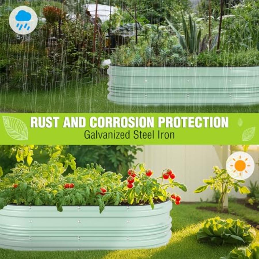 2PK 4x2x1ft Galvanized Raised Garden Bed Set Light Green Rust Corrosion Protection Easy Assembly Safe Edge Ideal for Vegetables