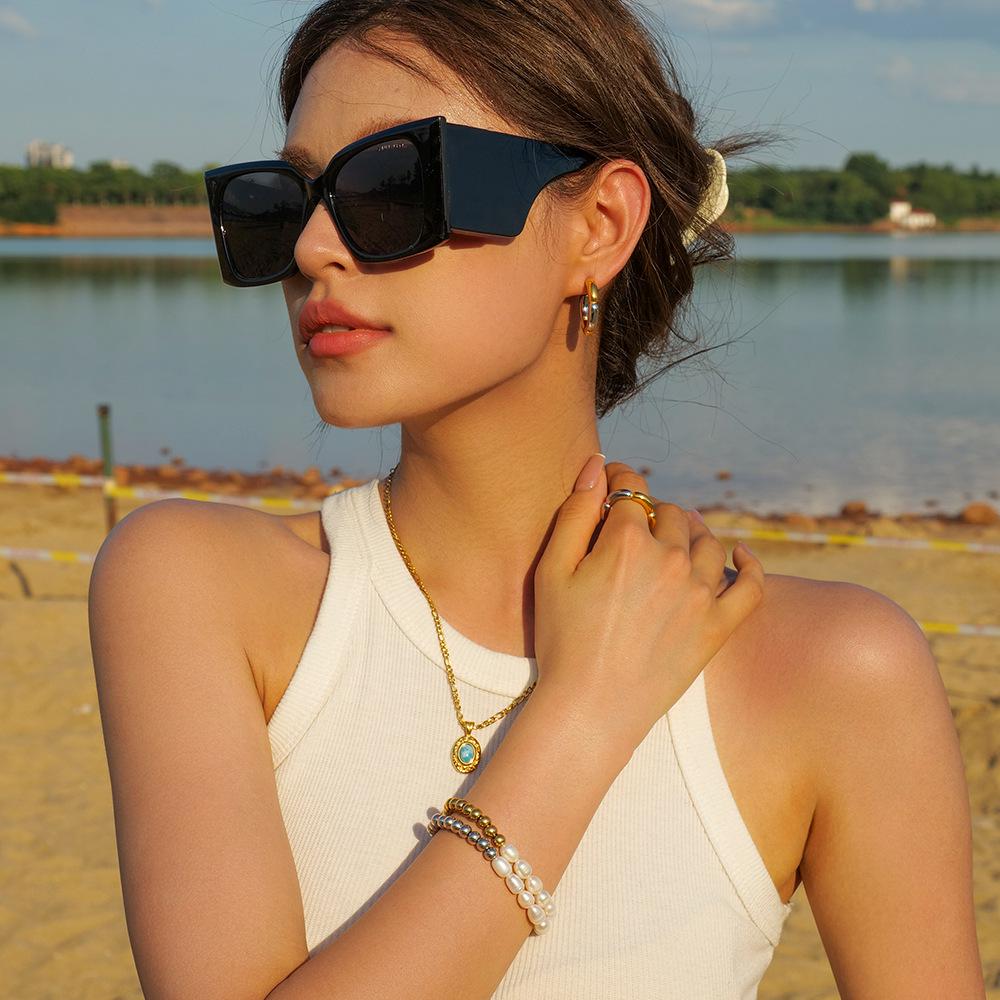 Stainless Steel Freshwater Pearl Beaded Bracelet with 16K Gold PVD Chain - Women's Gift