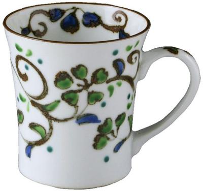 Kyoto-yaki, Kiyomizu-yaki, Toyu-gama Mug, Floral Arabesque (Green), Cth599-01