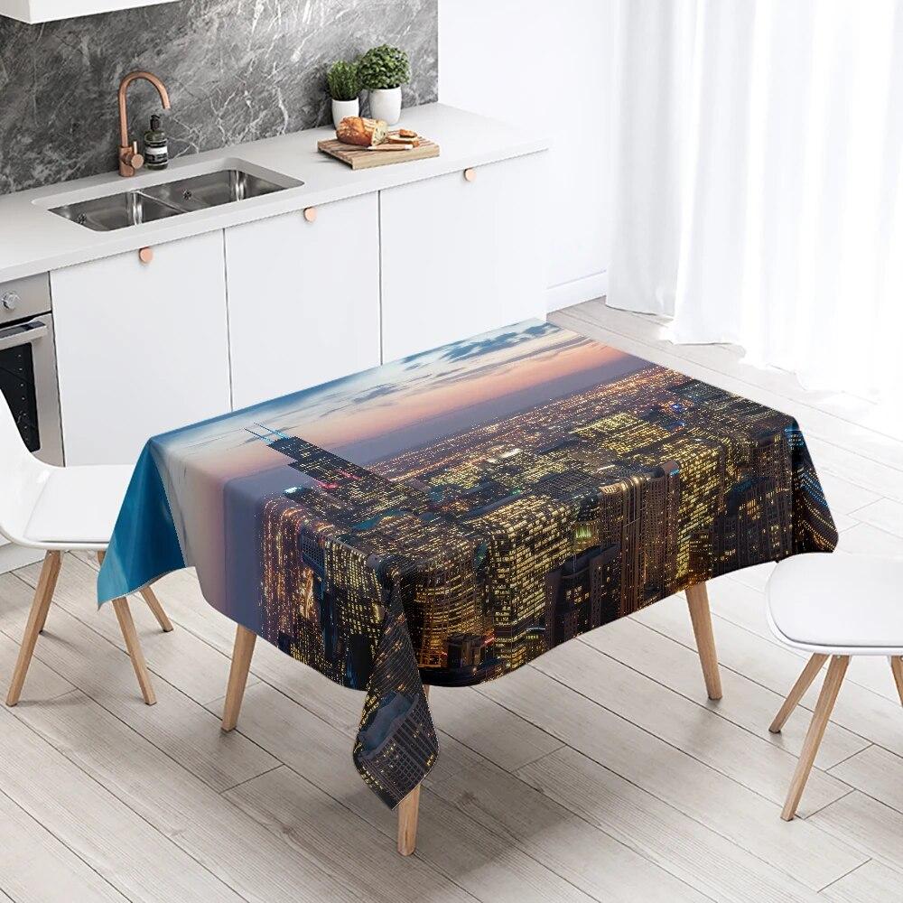 World Famous City Building Night Scene Tablecloth Party Restaurant Table Decoration Waterproof Kitchen New Home